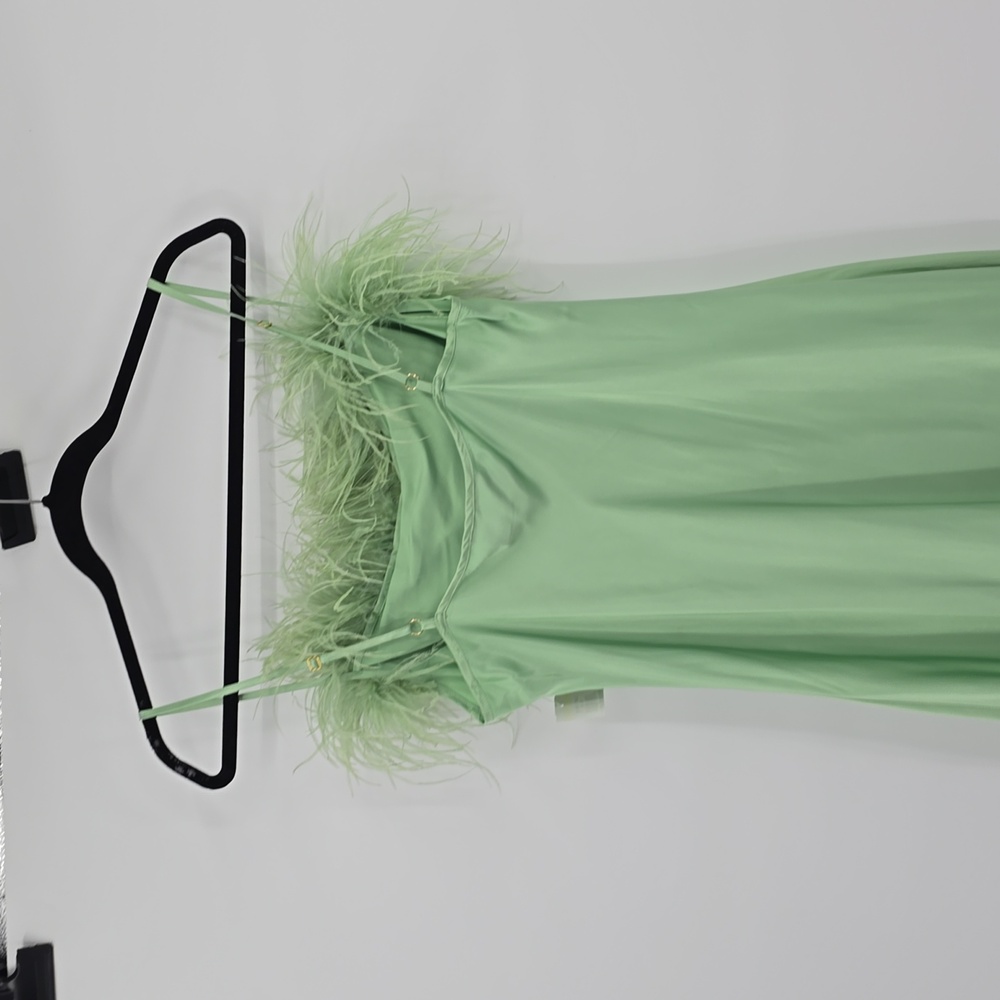 Sleeper Boheme Slip Midi Dress Women Ostrich Feathers In Mint Boho Preppy Size L - Picture 5 of 11
